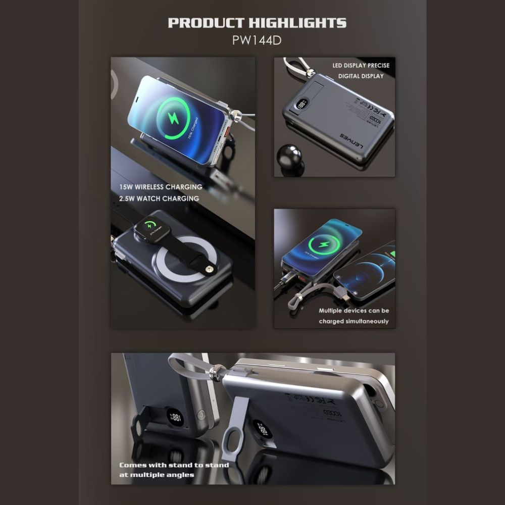 LENYES PW144D Magnetic 3 IN 1 Wireless Power Bank