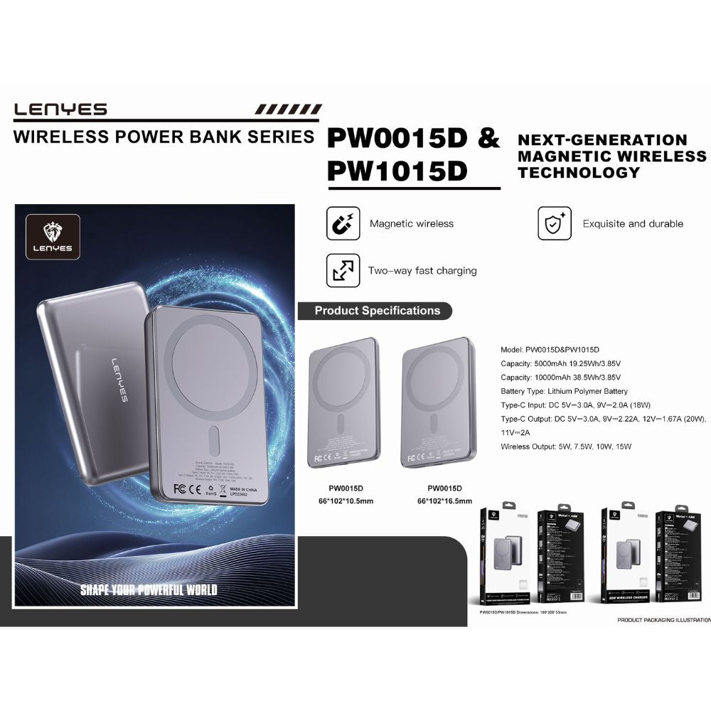 LENYES PW1015D Magnetic Wireless Power Bank