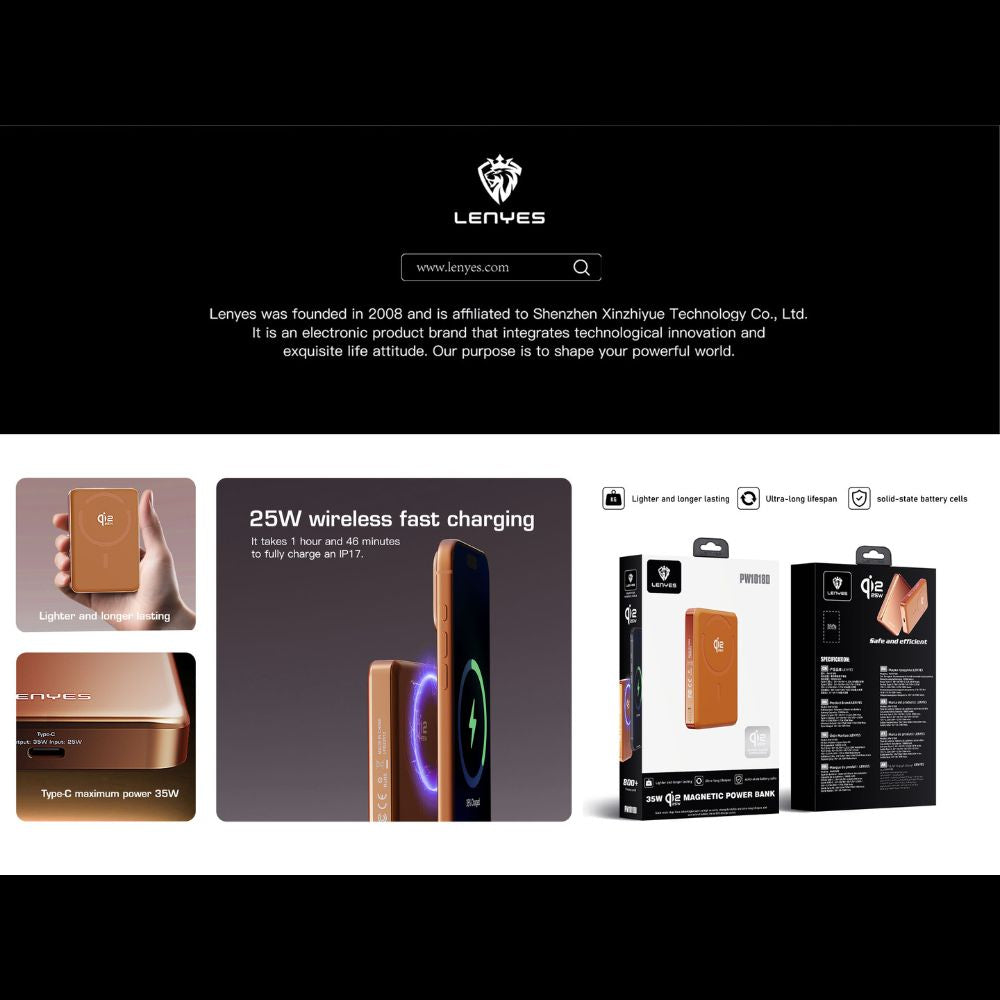 LENYES PW1018D Solid-State Battery Power Bank Qi2