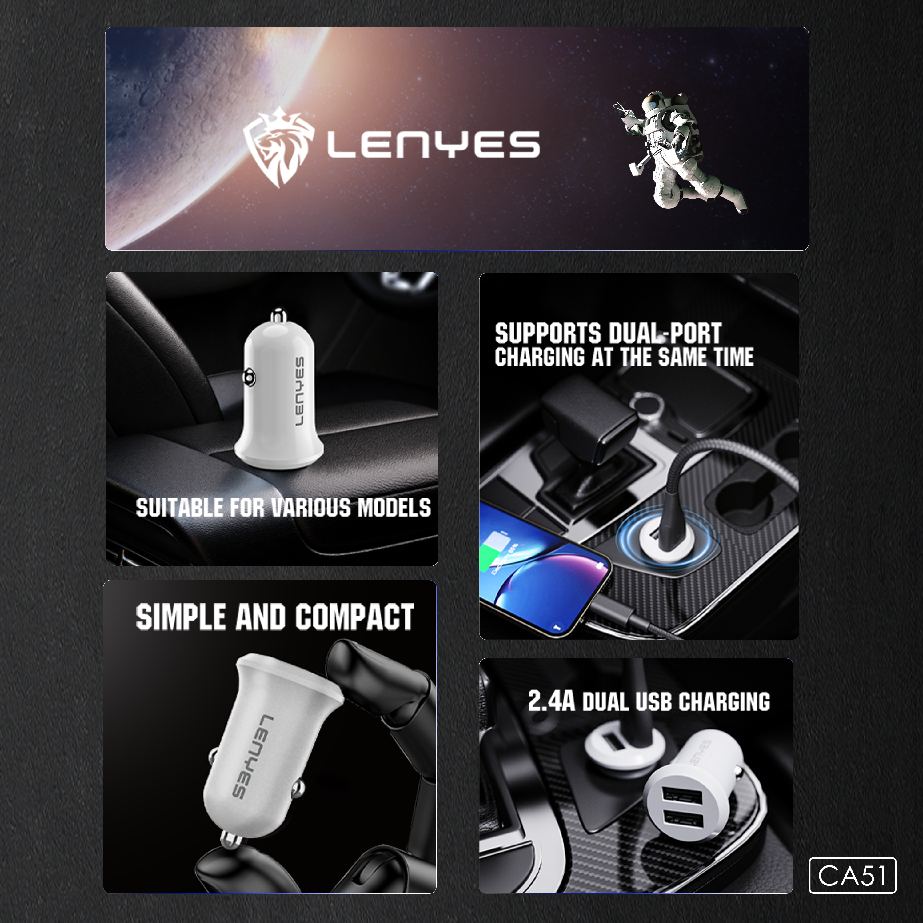 Lenyes CA51 (12 Watt) Car Charger