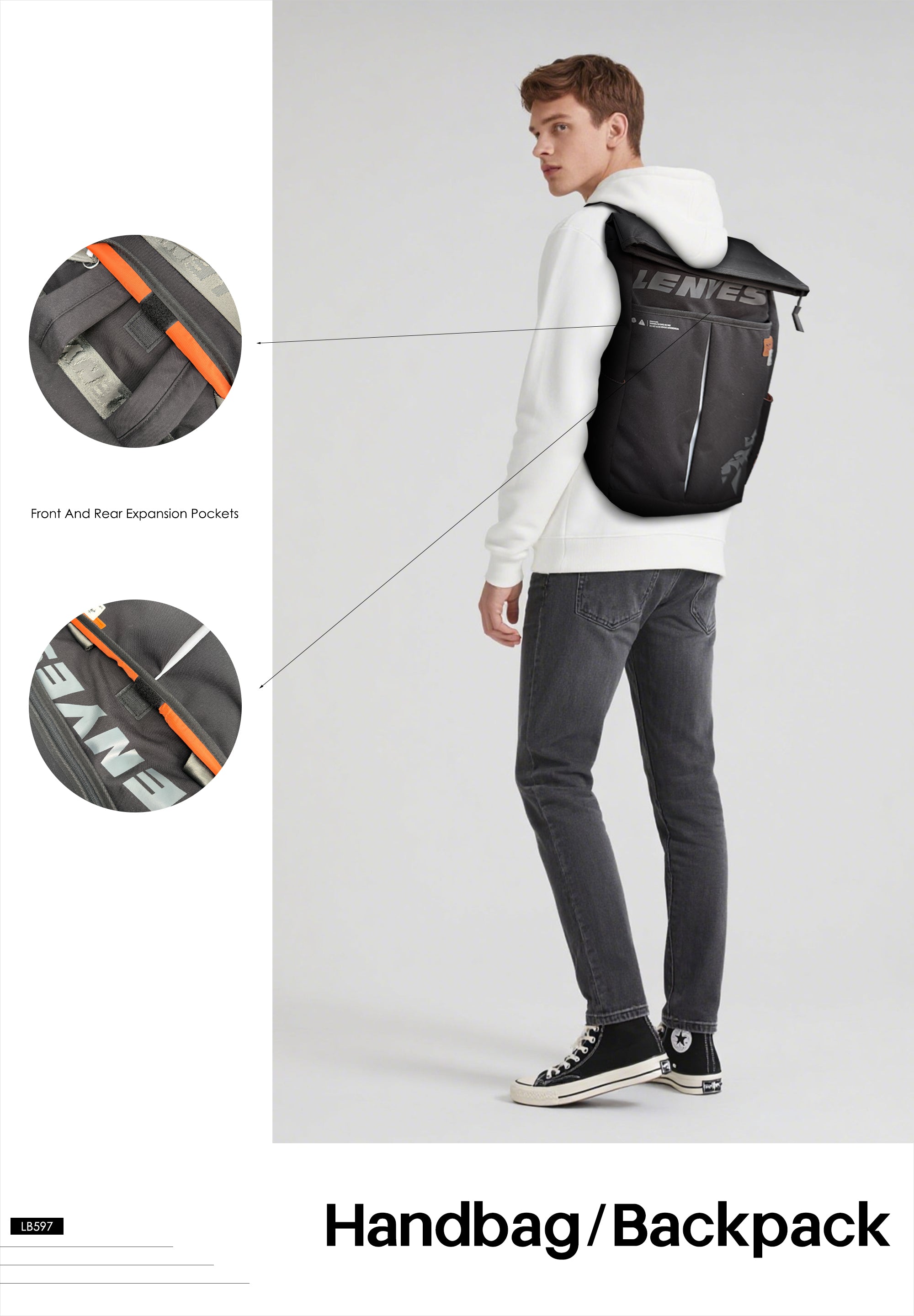 Lenyes LB597 2-in-1 Roll-Top Backpack