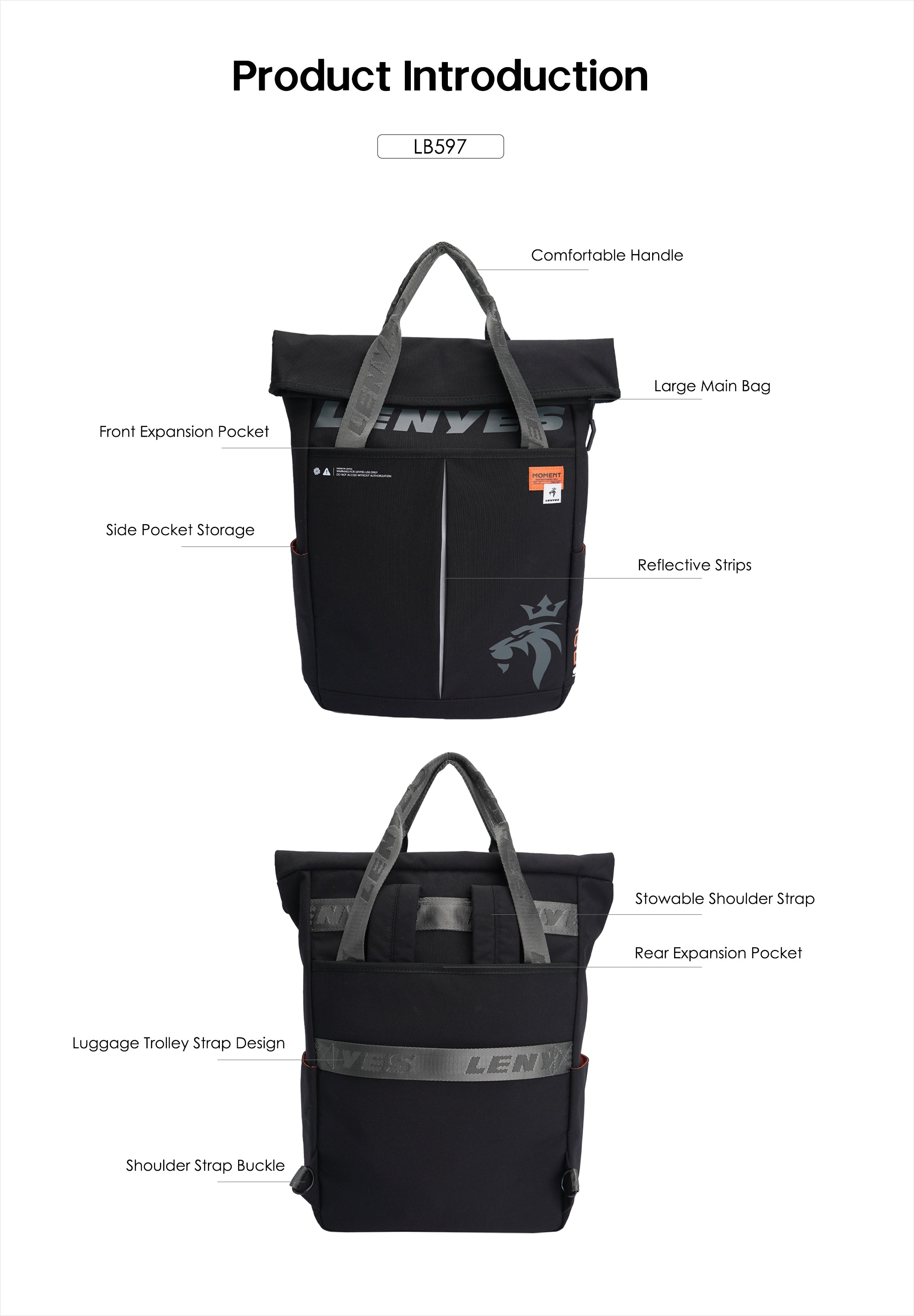 Lenyes LB597 2-in-1 Roll-Top Backpack