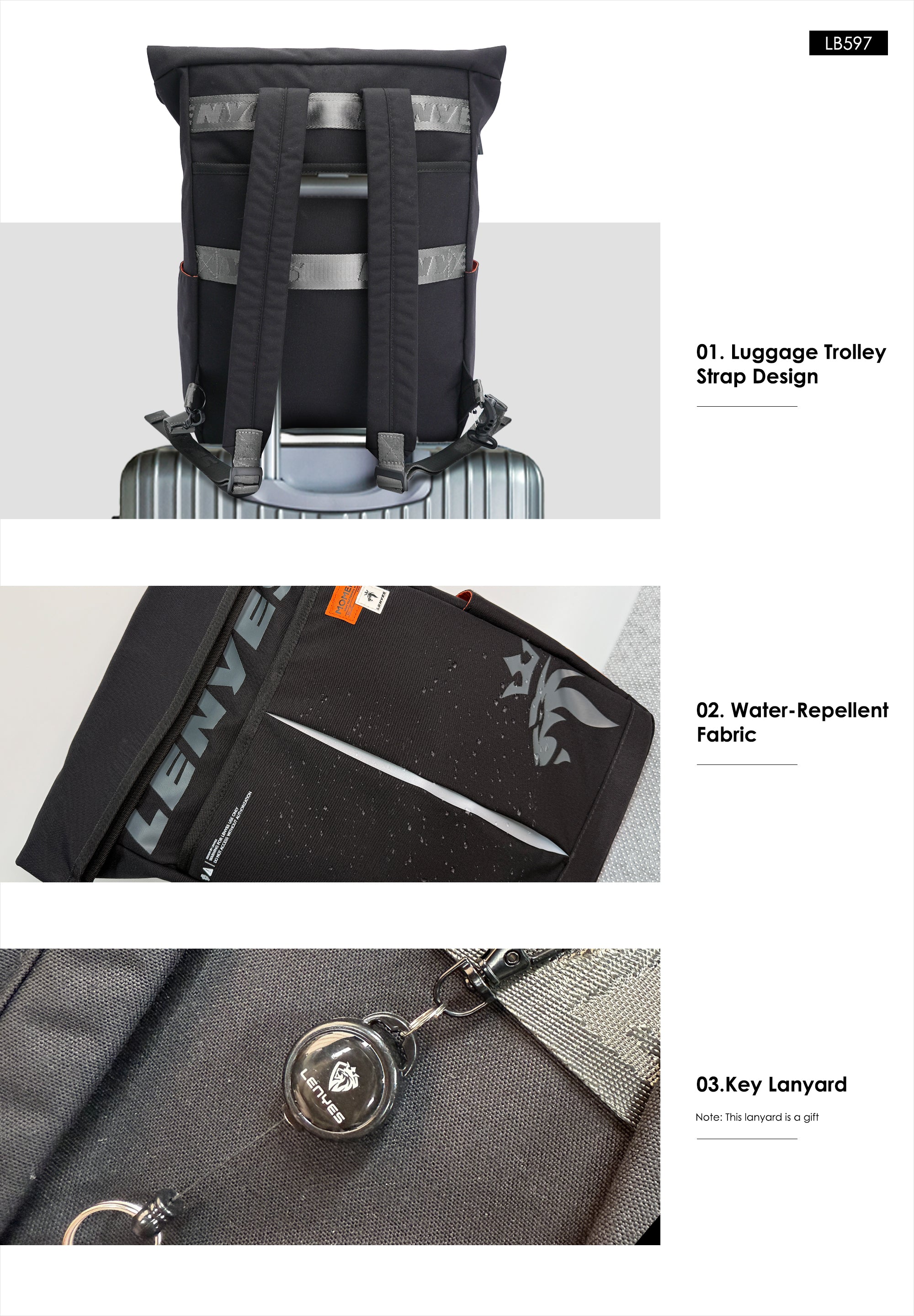 Lenyes LB597 2-in-1 Roll-Top Backpack