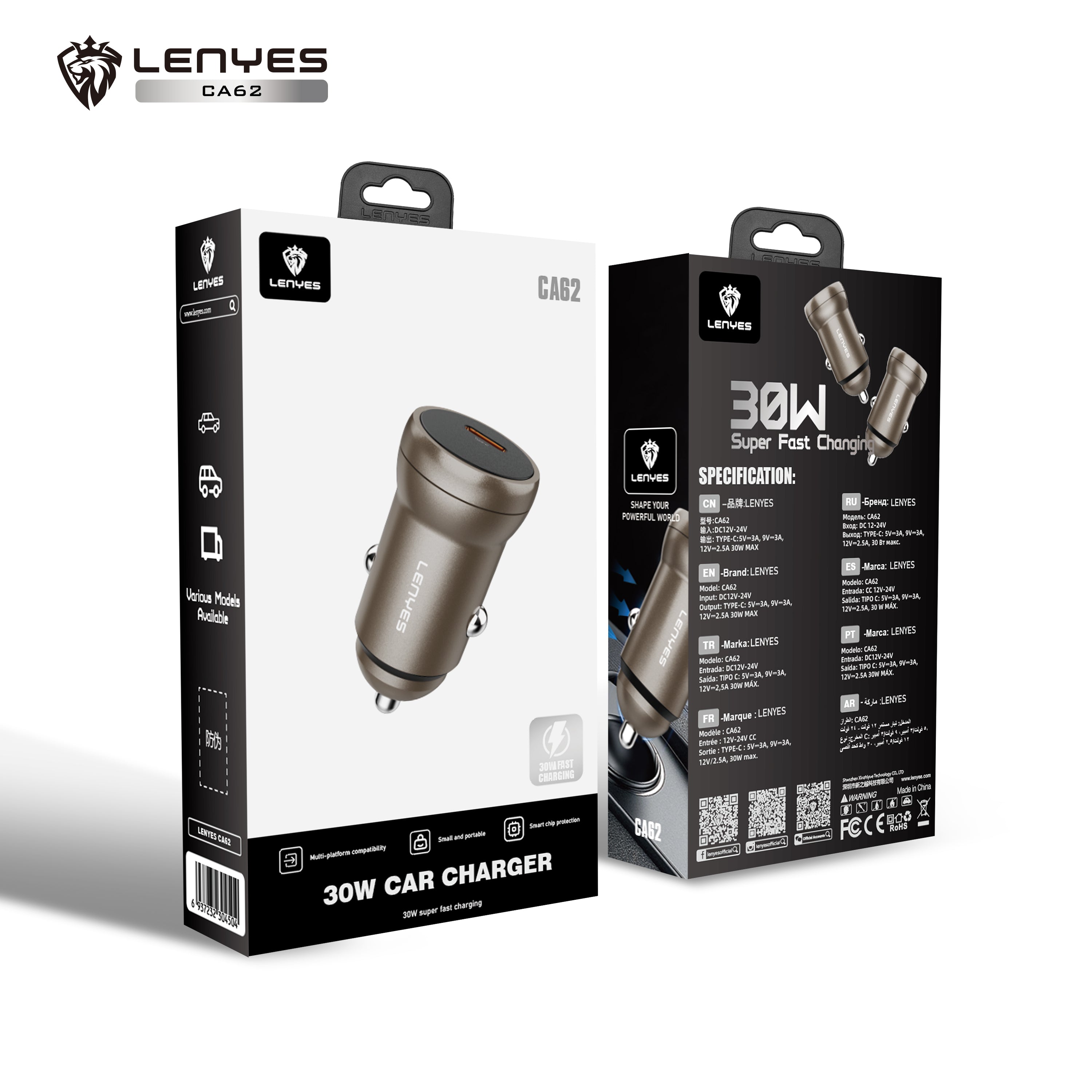 LENYES CA62 30W USB-C PD Car Charger | Aluminium Alloy Fast Charger