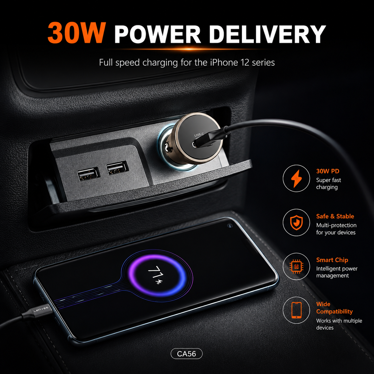 Lenyes CA56 (30W Type-C) Metal Car Charger
