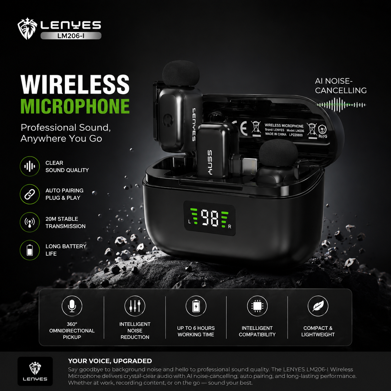 LENYES LM206 Wireless Lavalier Microphone