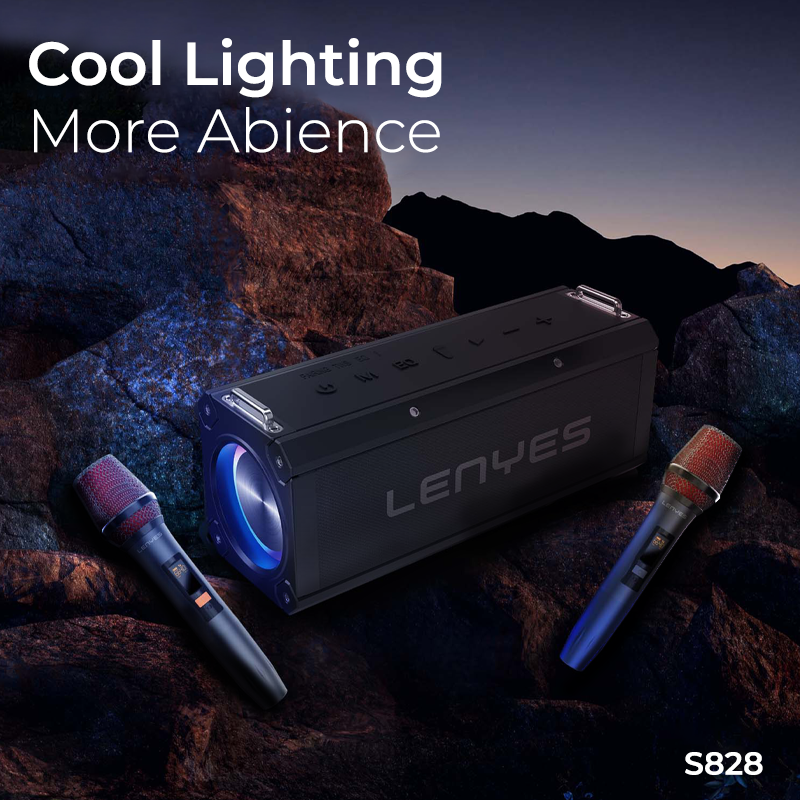 LENYES S828 120W Portable Bluetooth Speaker with Dual Wireless Mics & 16000mAh Battery
