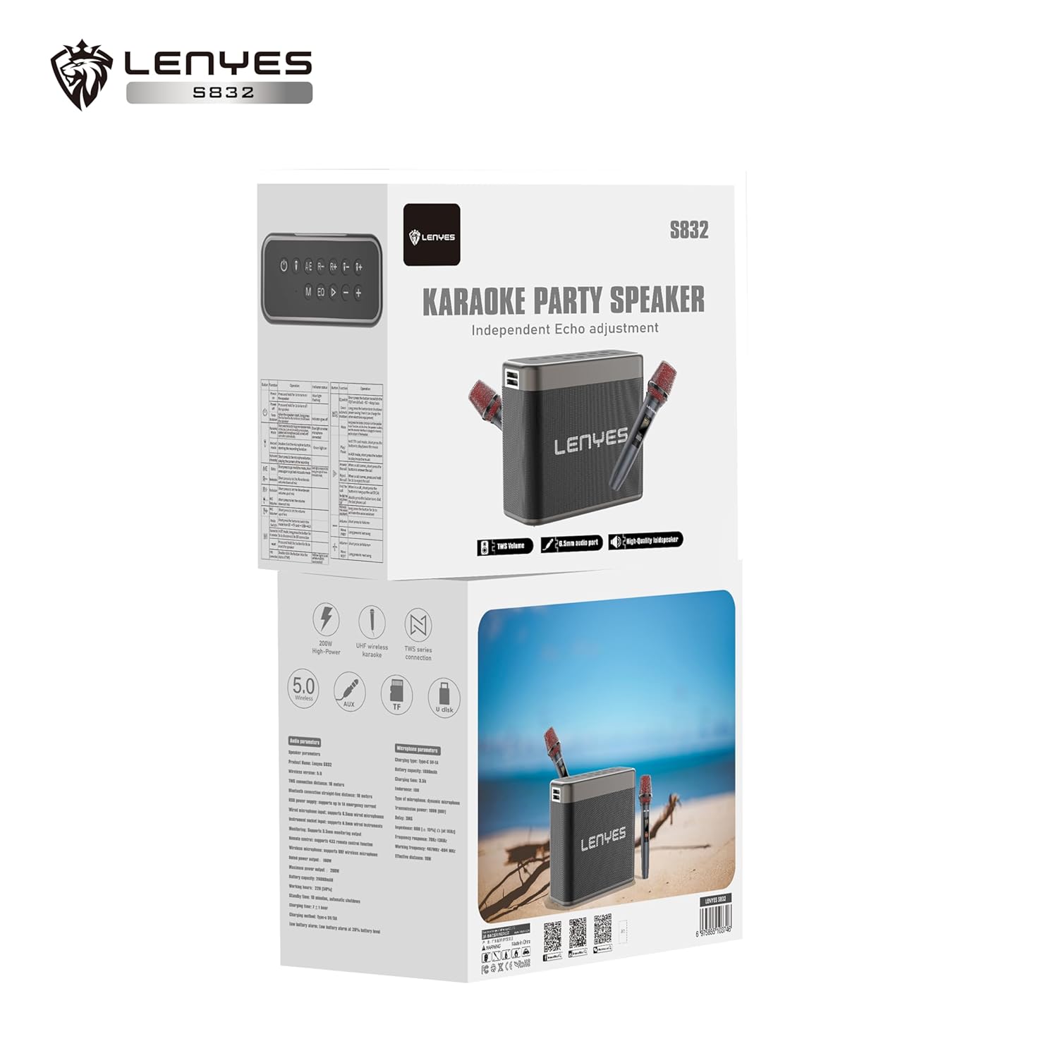 Lenyes S832 160 Watt Peak Karaoke Portable Party Speaker