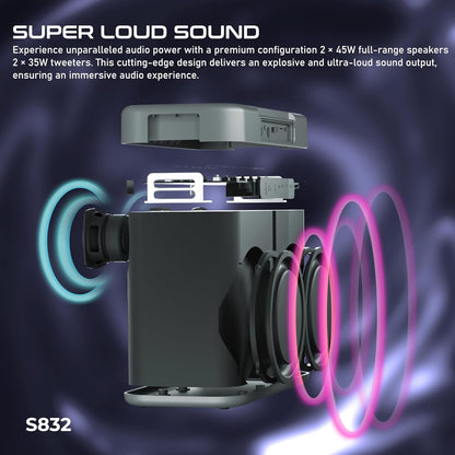 Lenyes S832 160 Watt Peak Karaoke Portable Party Speaker