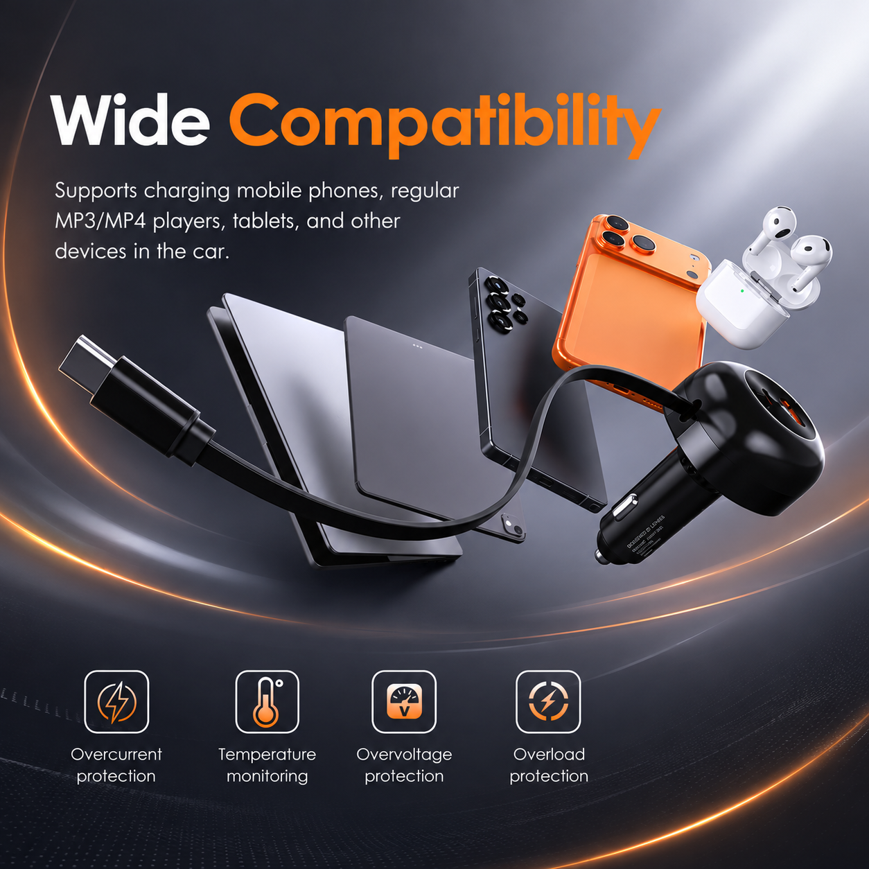 LENYES CA59 60W Retractable Car Charger | USB-C PD, QC 3.0 & Built-in Cable