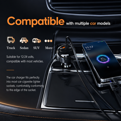 LENYES CA59 60W Retractable Car Charger | USB-C PD, QC 3.0 & Built-in Cable
