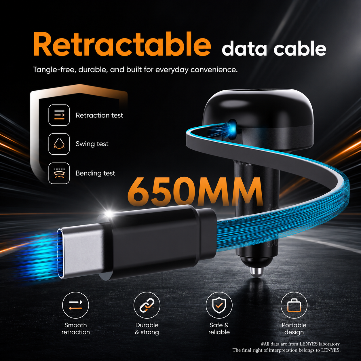 LENYES CA59 60W Retractable Car Charger | USB-C PD, QC 3.0 & Built-in Cable