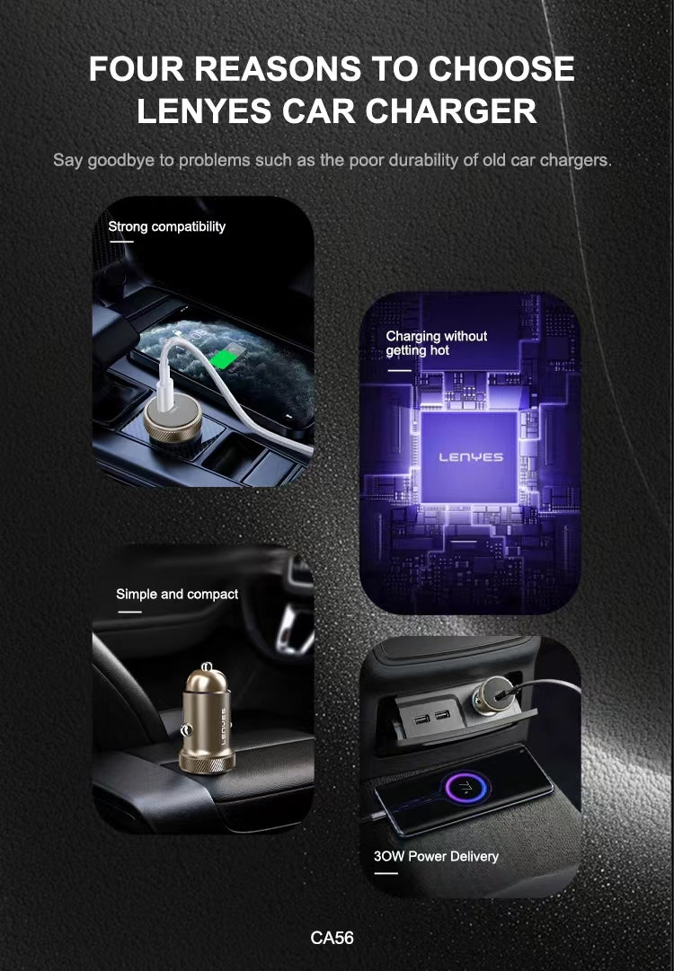 Lenyes CA56 (30W Type-C) Metal Car Charger