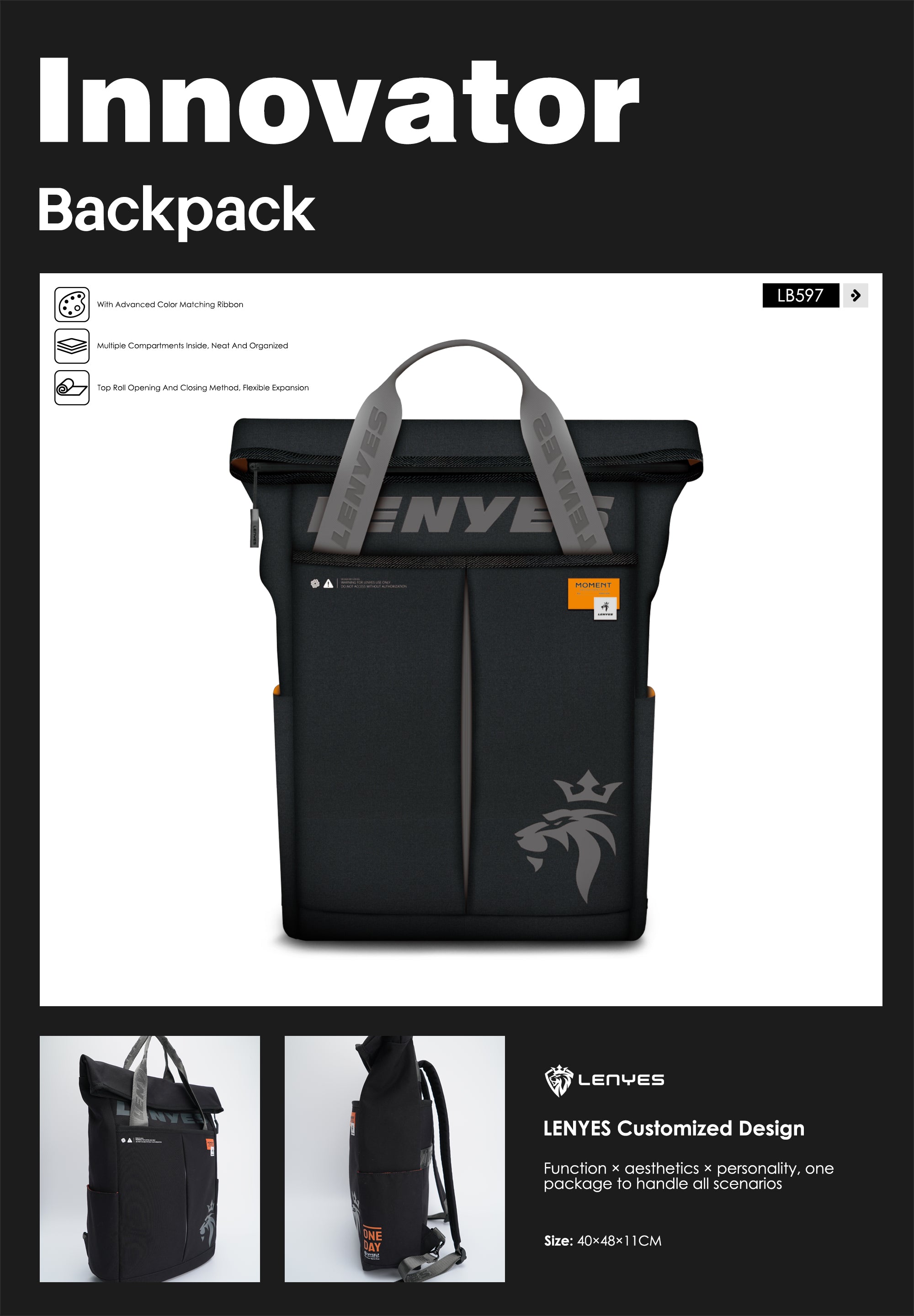 Lenyes LB597 2-in-1 Roll-Top Backpack