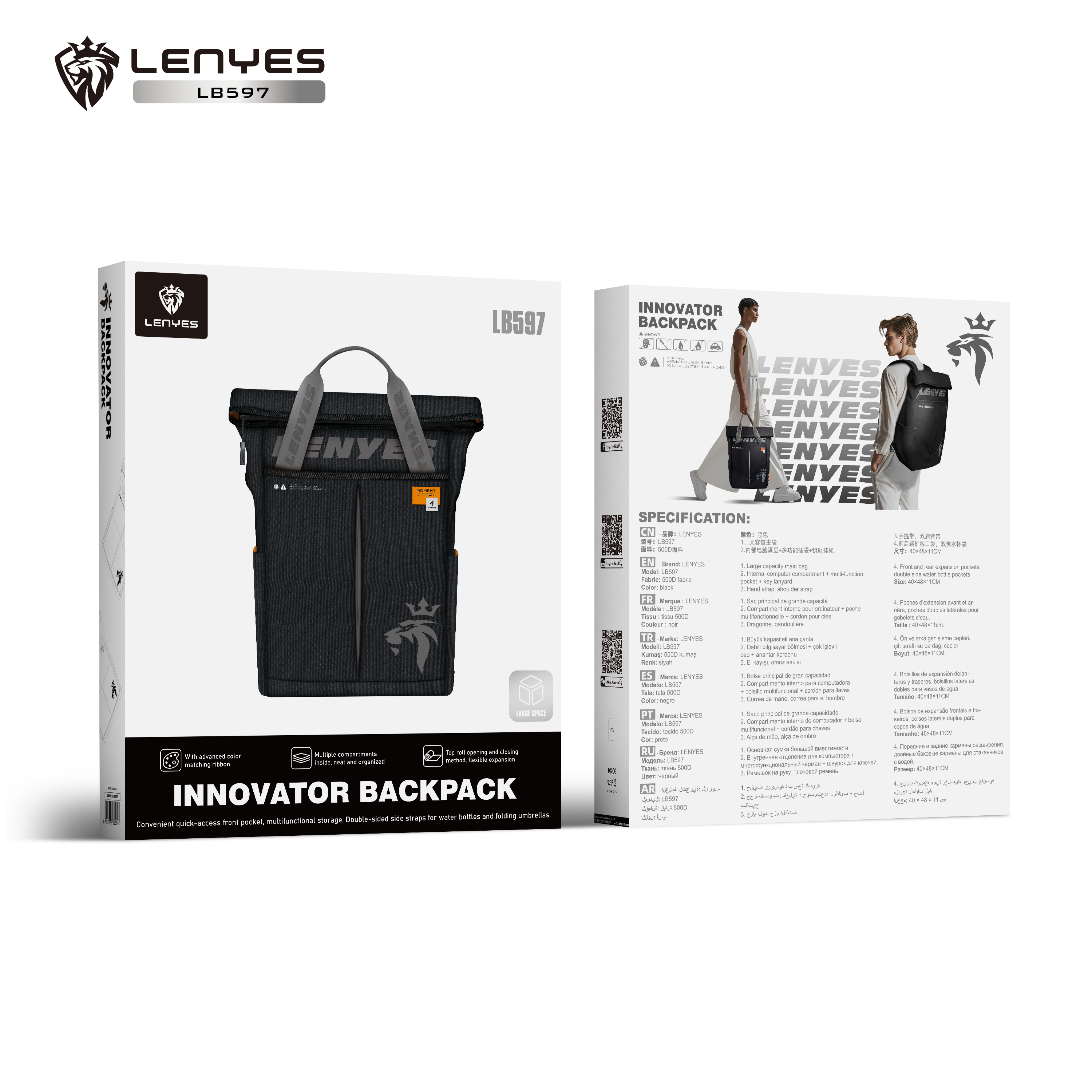 Lenyes LB597 2-in-1 Roll-Top Backpack