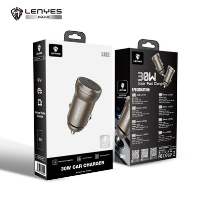 LENYES CA62 30W USB-C PD Car Charger | Aluminium Alloy Fast Charger