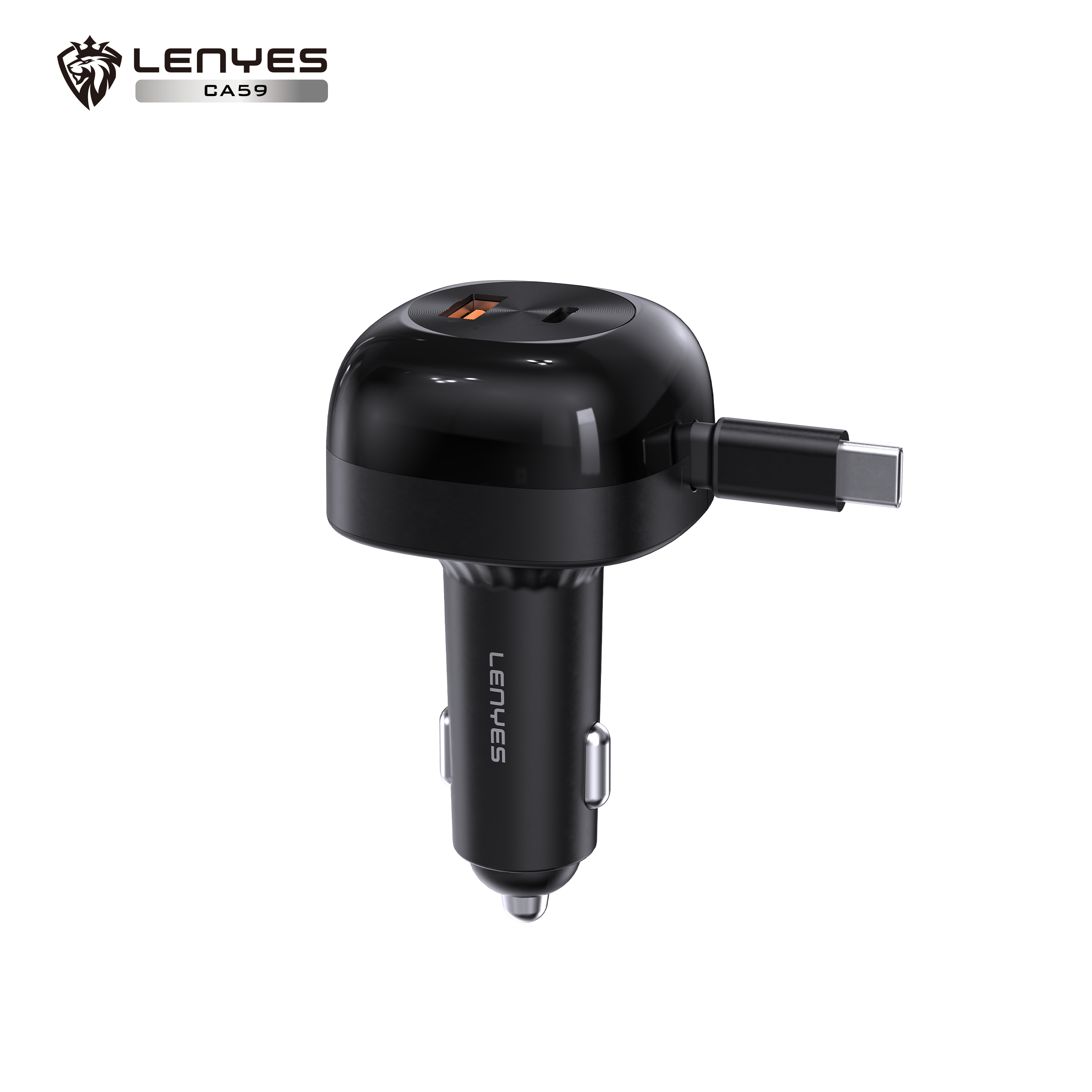 LENYES CA59 60W Retractable Car Charger | USB-C PD, QC 3.0 & Built-in Cable