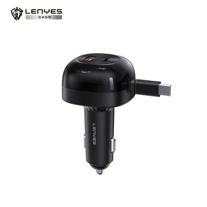 LENYES CA59 60W Retractable Car Charger | USB-C PD, QC 3.0 & Built-in Cable