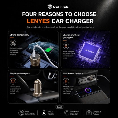 Lenyes CA56 (30W Type-C) Metal Car Charger