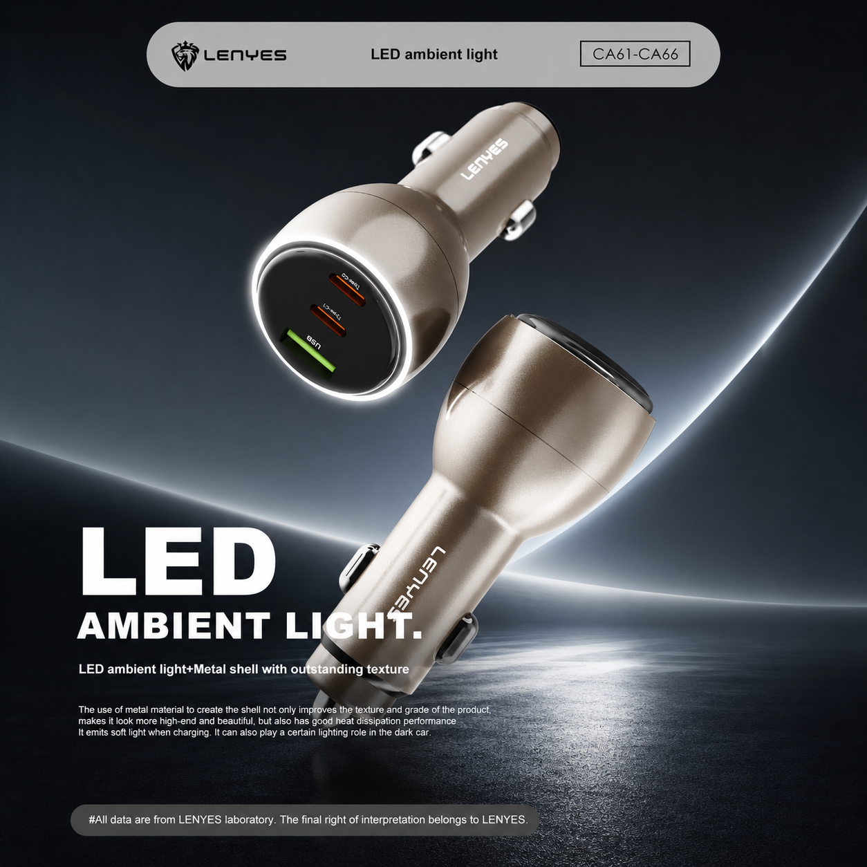 LENYES CA66 3-Port Car Charger | Dual USB-C Fast Charging + USB-A