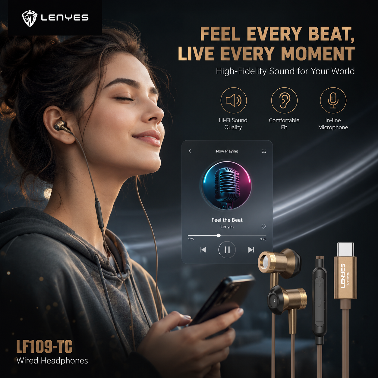 LENYES LF109-TC Wired Earphones