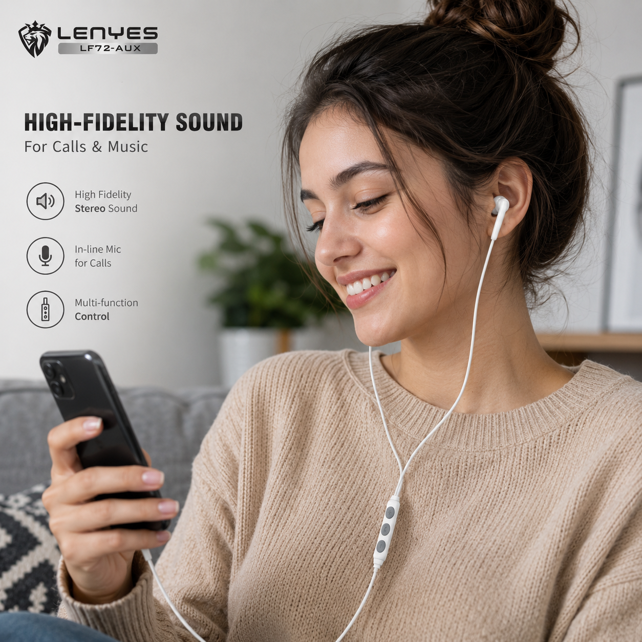 LENYES LF72-AUX Wired Earphones | 14mm Drivers with Mic & Remote