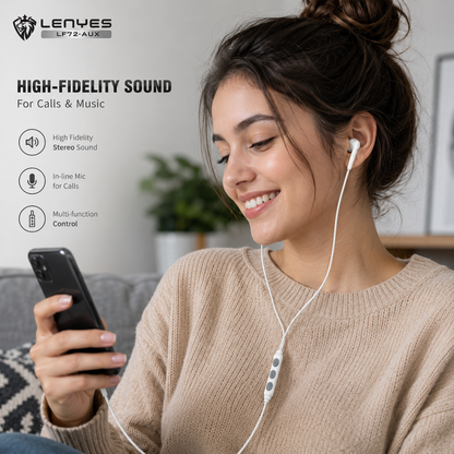 LENYES LF72-AUX Wired Earphones | 14mm Drivers with Mic & Remote