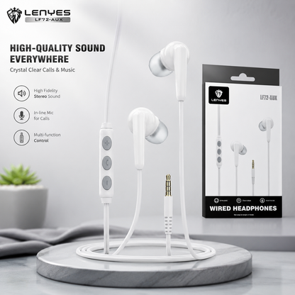 LENYES LF72-AUX Wired Earphones | 14mm Drivers with Mic & Remote