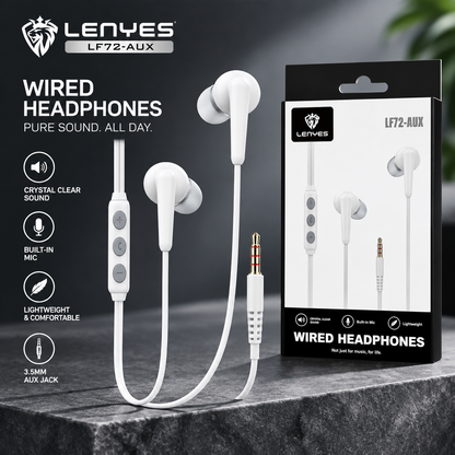 LENYES LF72-AUX Wired Earphones | 14mm Drivers with Mic & Remote