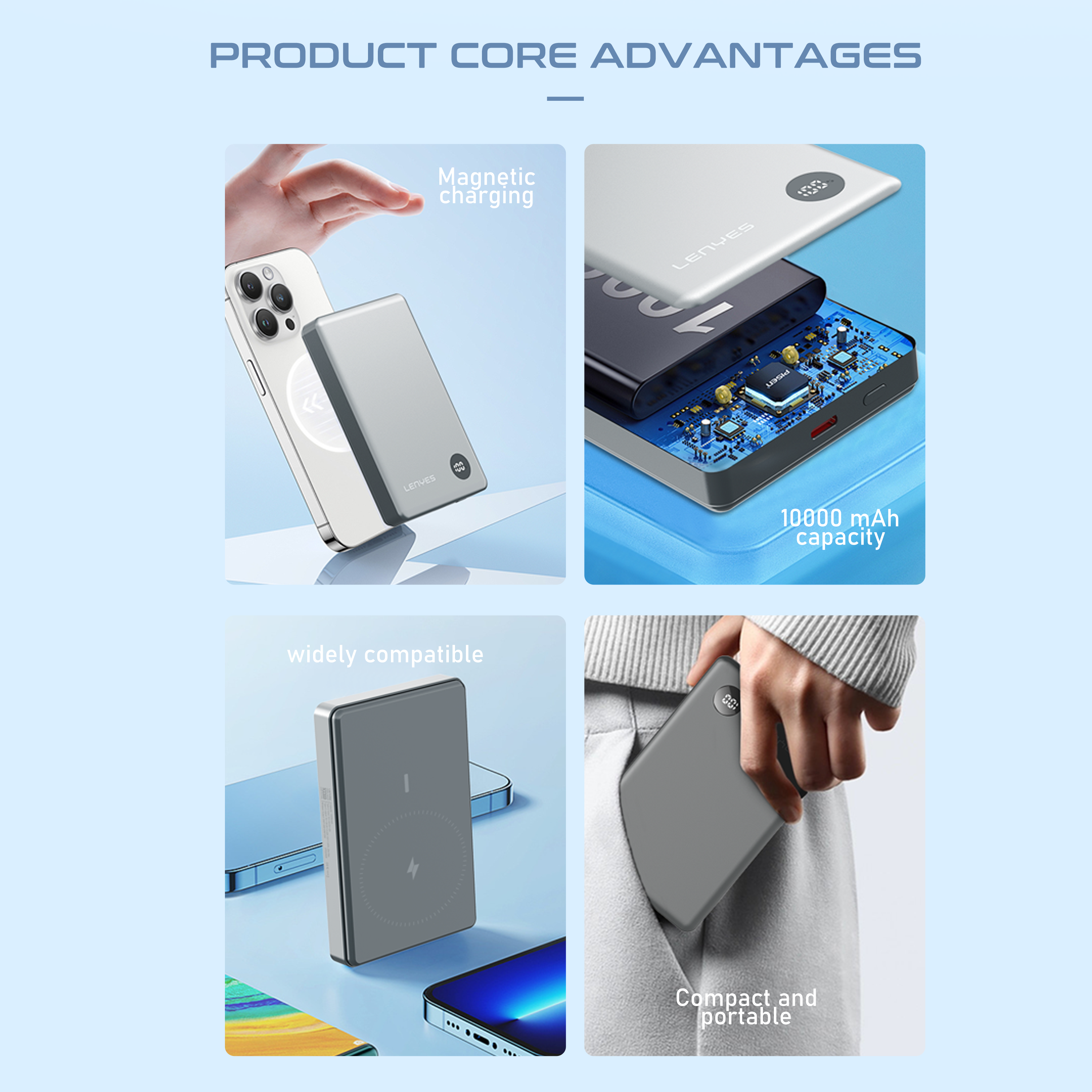 LENYES PW137D 10000mAh Magnetic Wireless Power Bank
