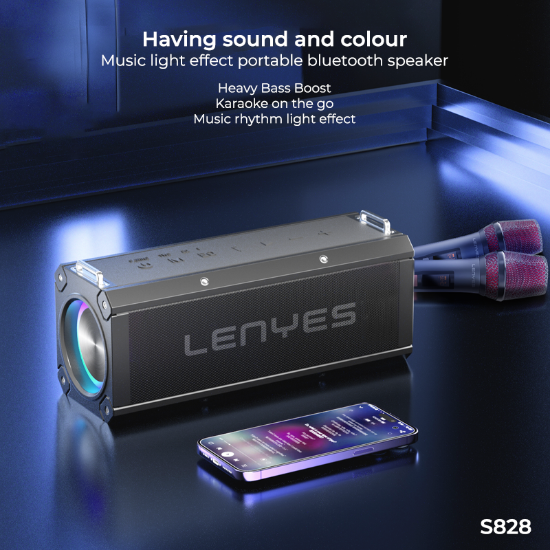 LENYES S828 120W Portable Bluetooth Speaker with Dual Wireless Mics & 16000mAh Battery