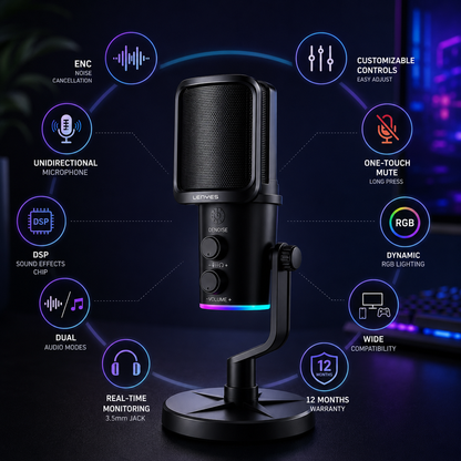 LENYES SL01 RGB Streaming Podcast Microphone