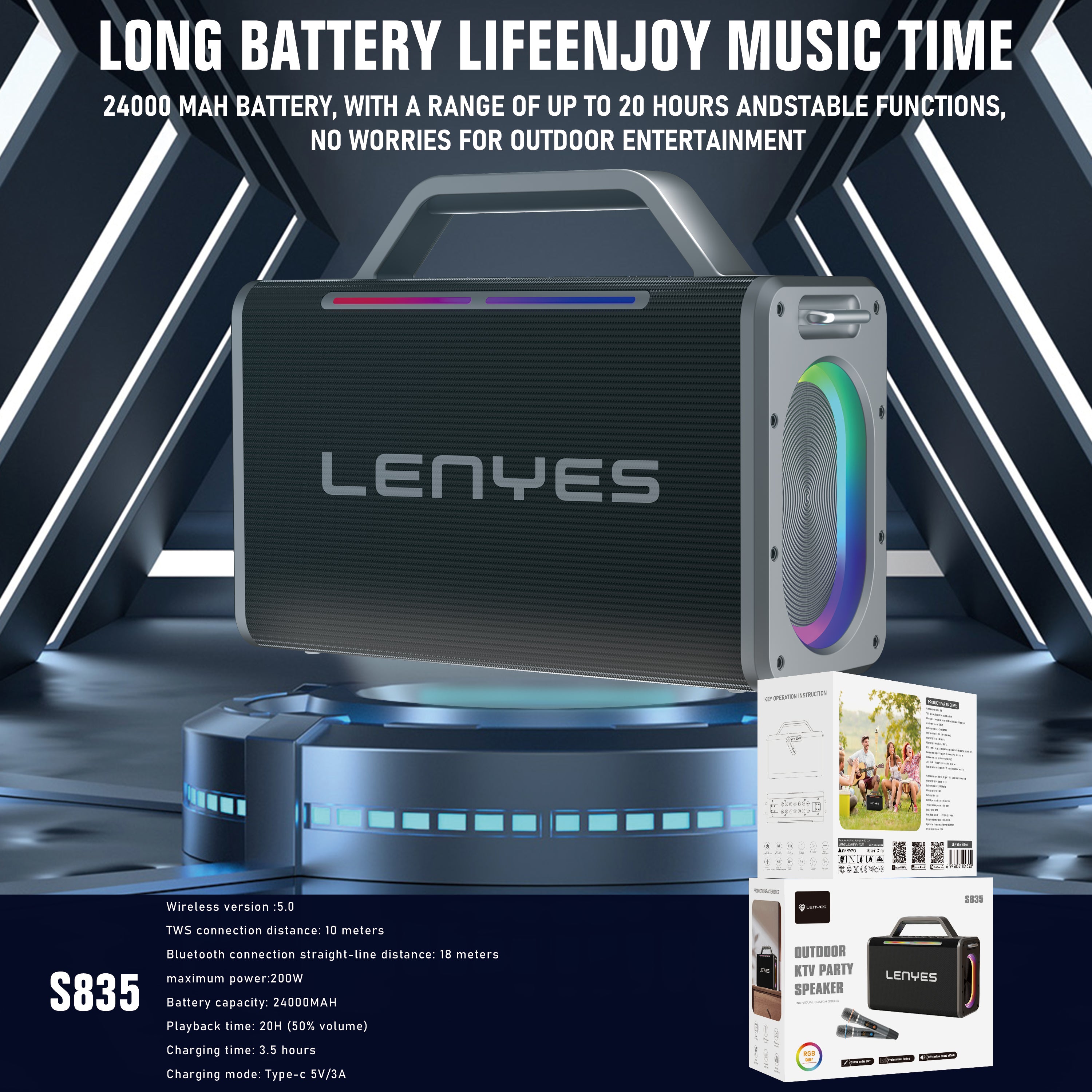Lenyes S835 200 Watt Peak Karaoke Portable Party Speaker